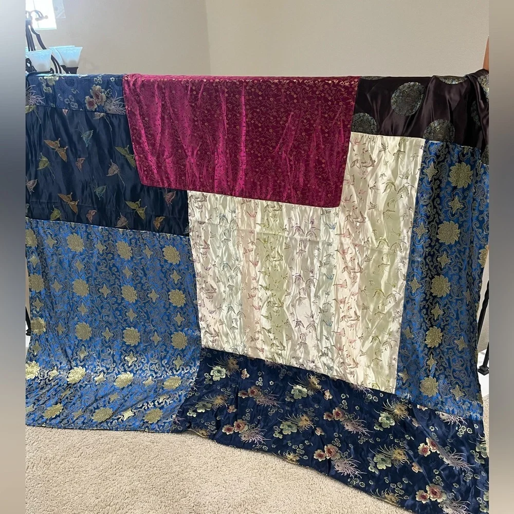 VERATEX SHOWER CURTAIN ASIAN MOTIFS PATCHWORK FLORAL AND BUTTERFLY PRINT: